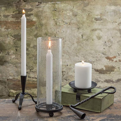 Metal Base Blacksmith Glass Hurricane Taper Candle Holder