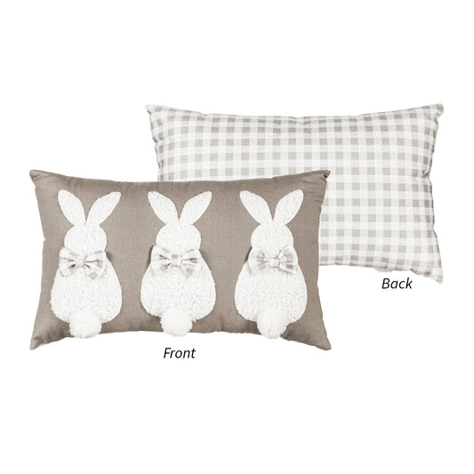 16" x 10" Lumbar Pillow Bunny Trio with Checkered Bow & Fluffy Tail