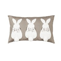 16" x 10" Lumbar Pillow Bunny Trio with Checkered Bow & Fluffy Tail