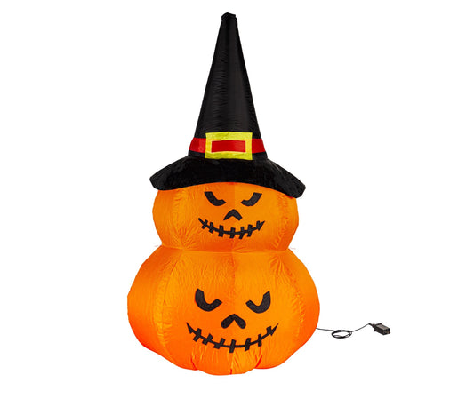 4ft Tall Inflatable, Stacked Jack-O-Lanterns w/Witch Hat