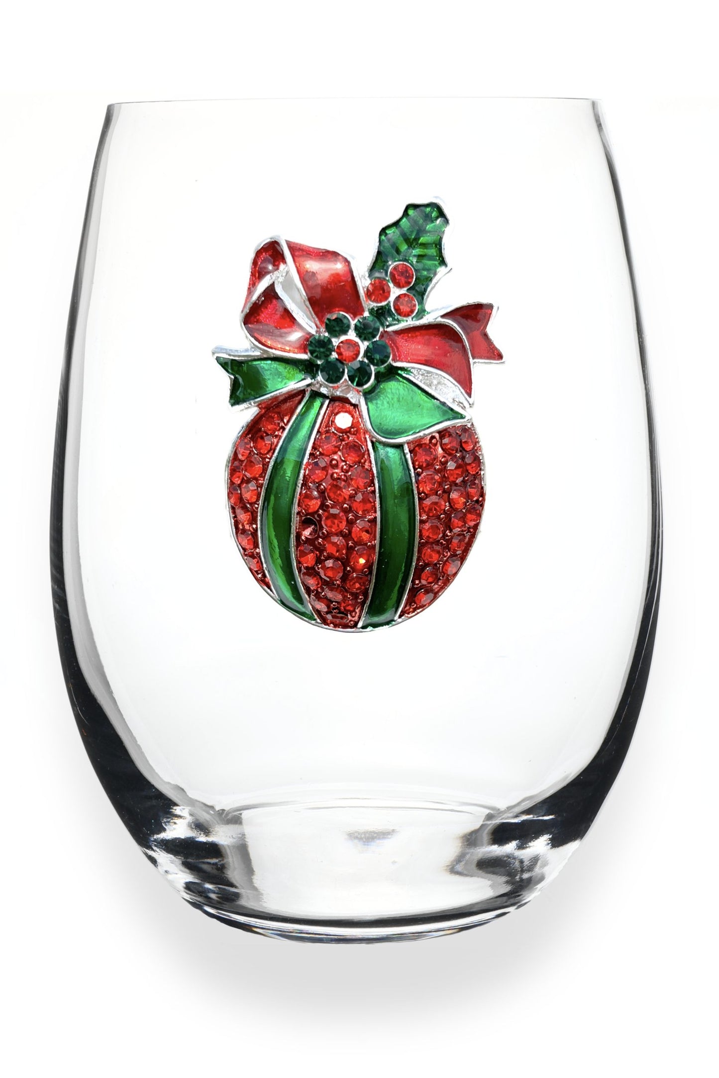 Christmas Ornament Jeweled Stemless Wine Glass