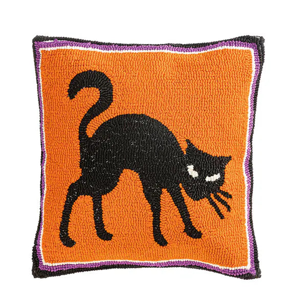 Halloween Cat Hooked Throw Pillow