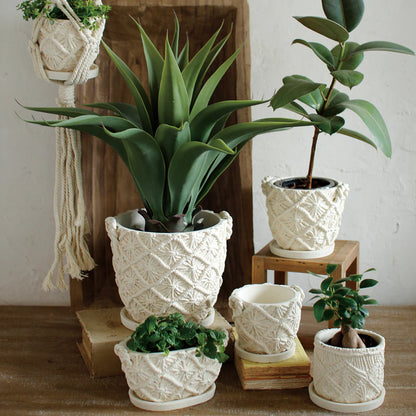 Macrame Round Cement Planter