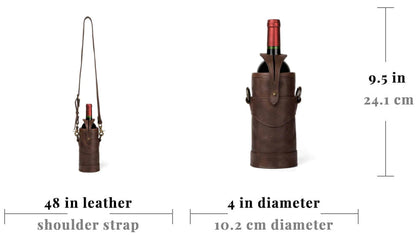 Mission Mercantile Leather Goods Campaign Leather Wine Bottle Tote Carrier & Strap - Wiskey