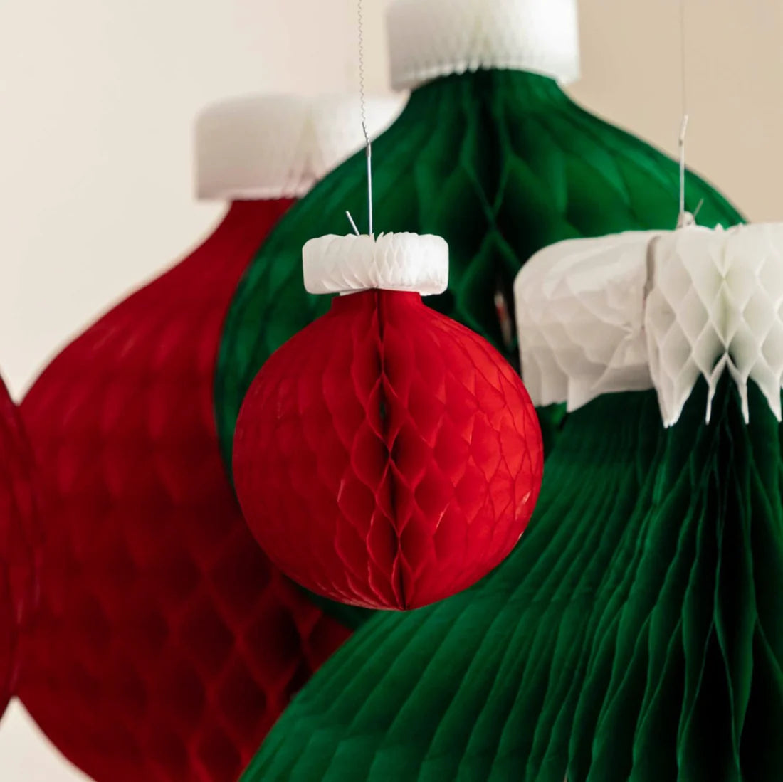 Honeycomb Red Ornaments- Set of 3