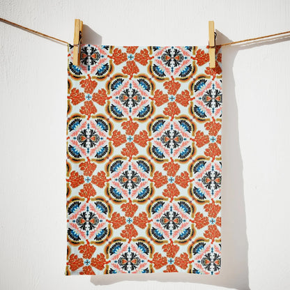 Lynette Reed Mosaic Tea Towel - Coral Bloom