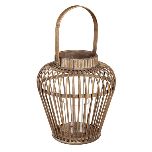 Dark Brown Rattan and Metal Lantern