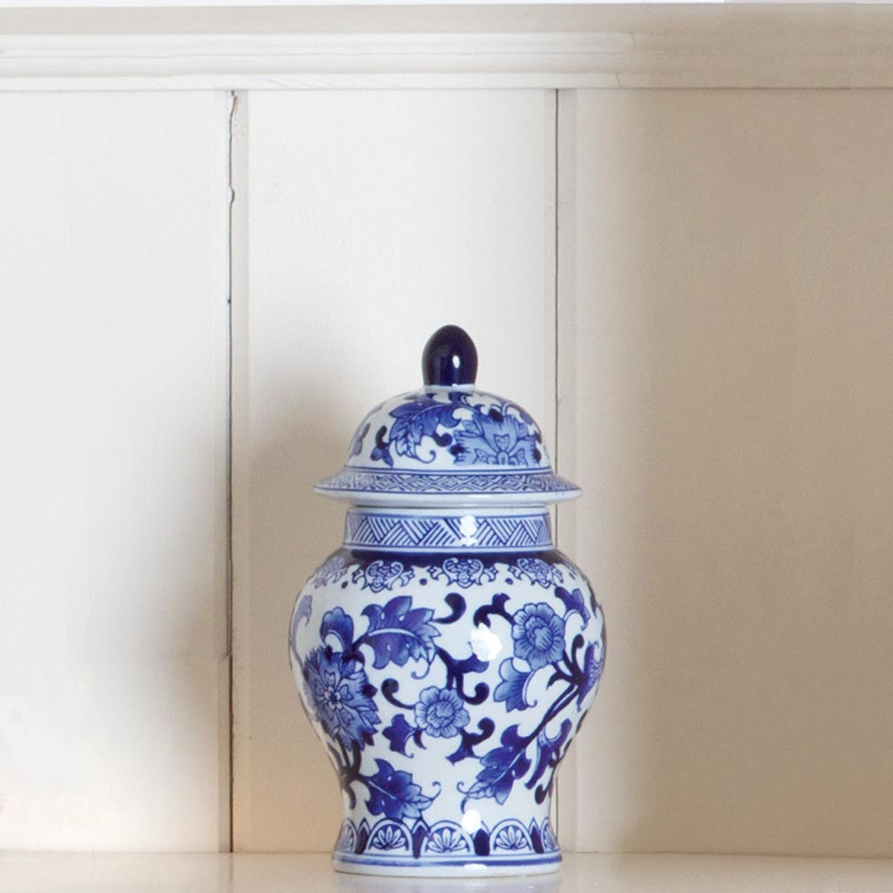 Blue and White Chinoiserie Small Porcelain Ginger Jar