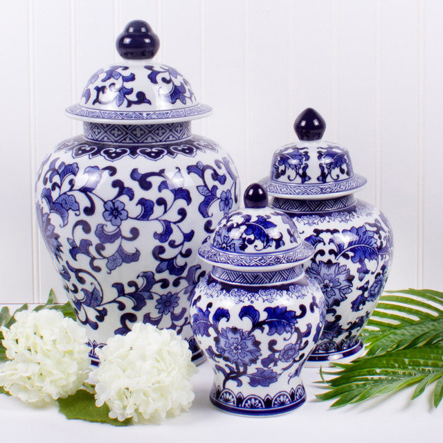 Blue and White Chinoiserie Small Porcelain Ginger Jar