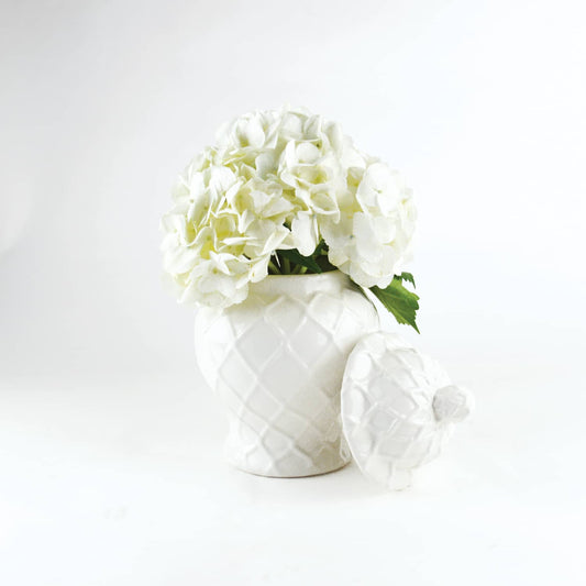 Textured White Chinoiserie Small Porcelain Ginger Jar