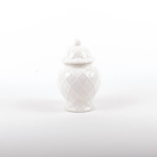 Textured White Chinoiserie Small Porcelain Ginger Jar