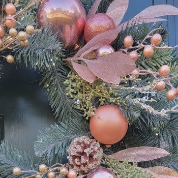 Elegant Australian Pine Christmas Wreath W/Ornaments 24"