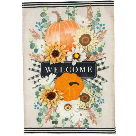 Fall Autumn Floral Burlap House Flag