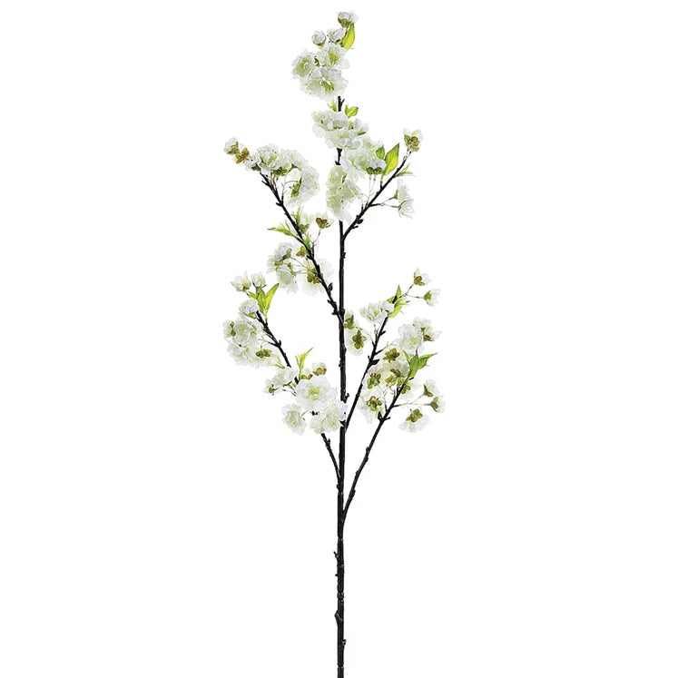 45" Cherry Blossom Spray Silk Flower Stem - White