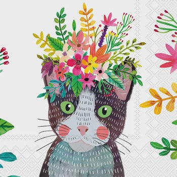 Floral Cat Dinner Napkins