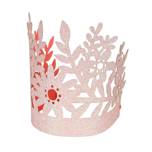 Pink Glitter Floral Party Crowns