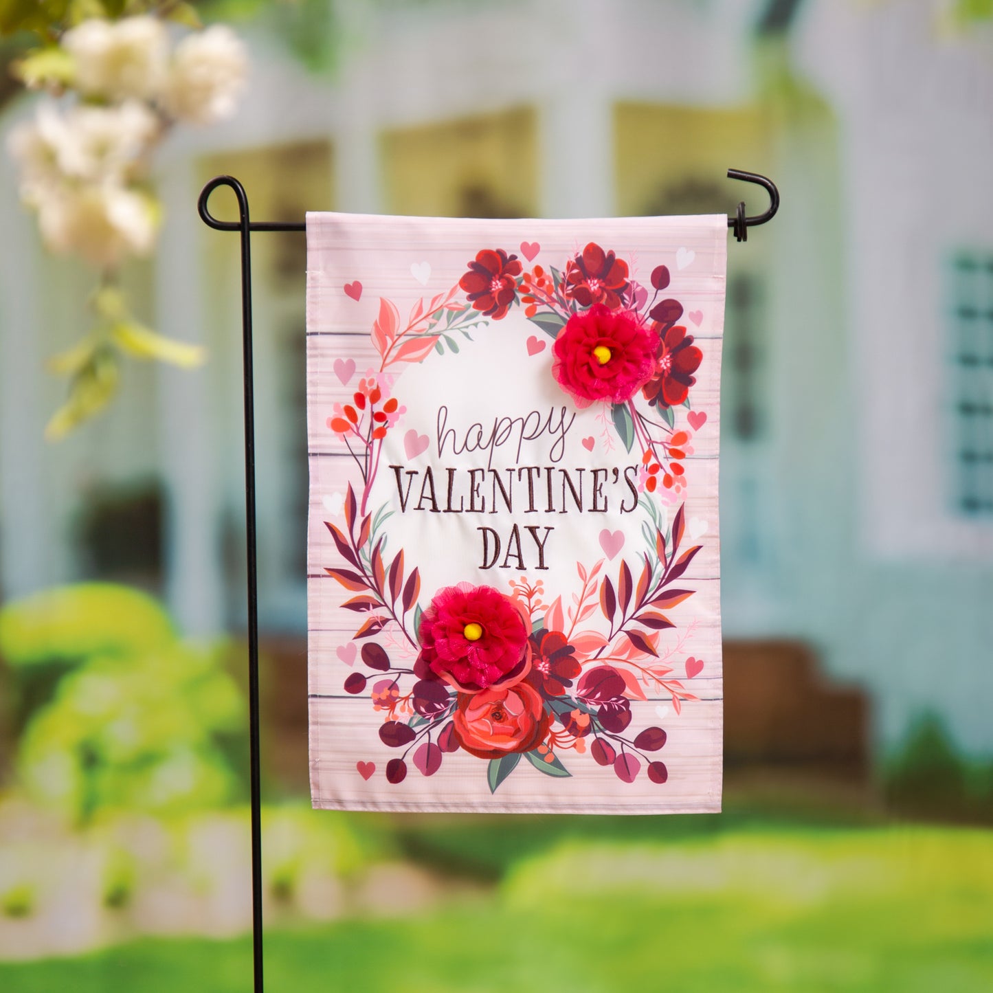 Floral Happy Valentine's Day Garden Flag