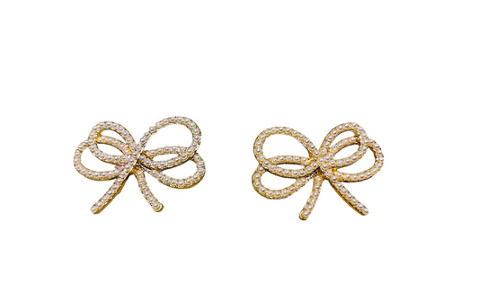 Gold Pearl Bow Stud Earrings