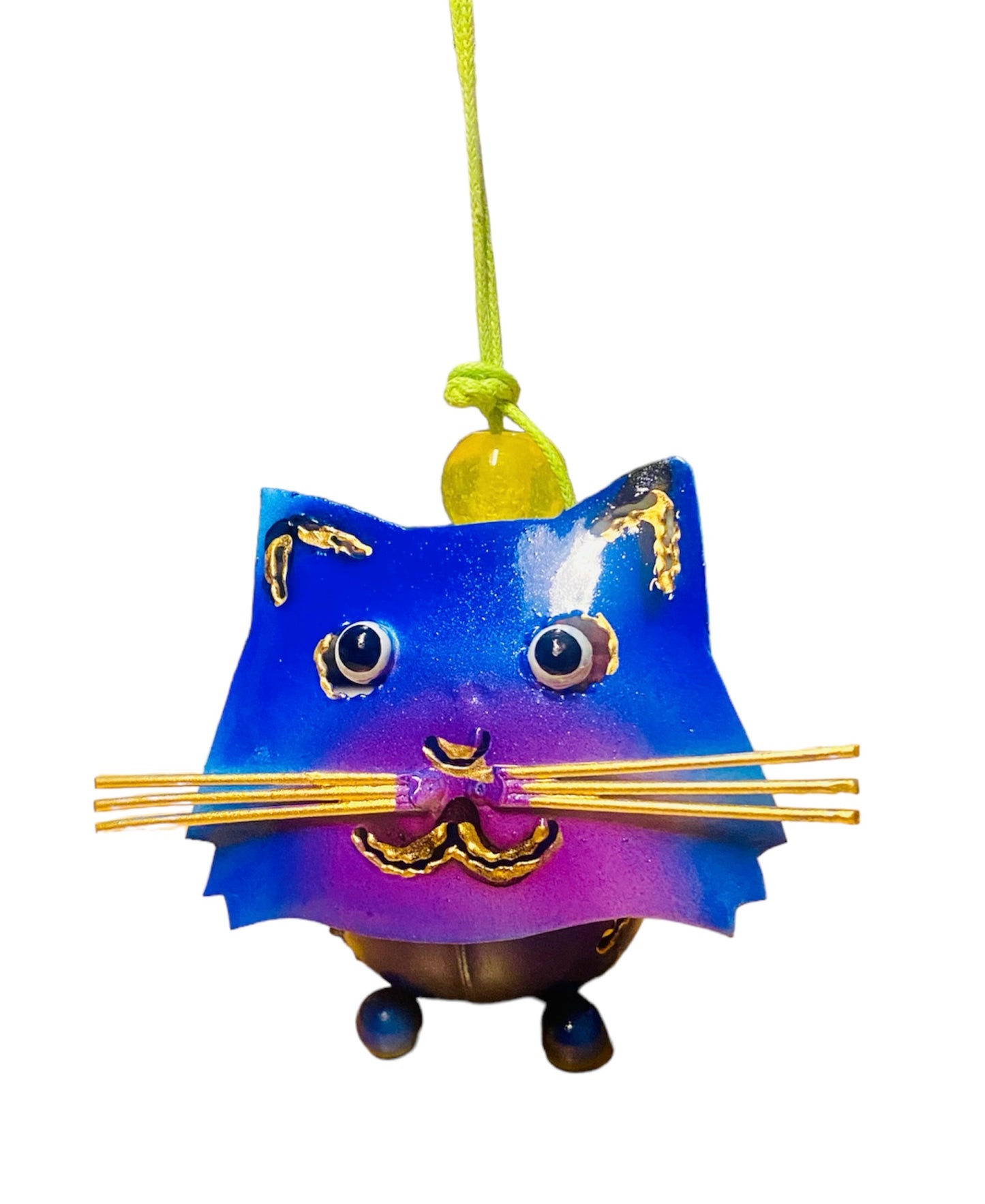 Moksha India Imports Bouncing Painted Metal Cat & Blown Art Glass Hanging Yard Art Ornament