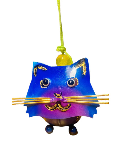 Moksha India Imports Bouncing Painted Metal Cat & Blown Art Glass Hanging Yard Art Ornament
