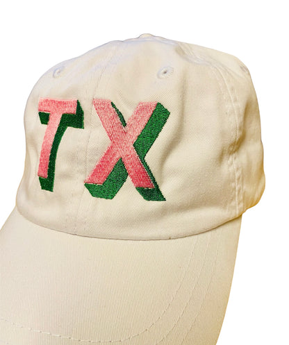 Texas Themed Embroidered Pink & Green TX White Baseball Hat