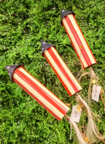 Patriotic Metal Rocket Garden Stake