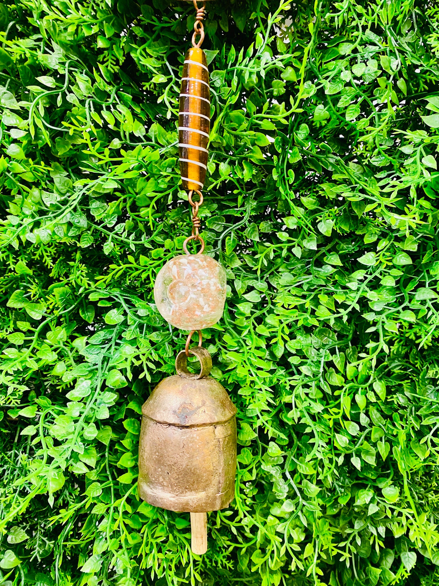 Twirling Copper Circles & Blown Art Glass with Nana Bell Wind Chime