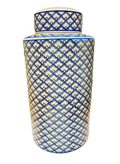 Blue and White Ceramic Decorative Jar with Lid