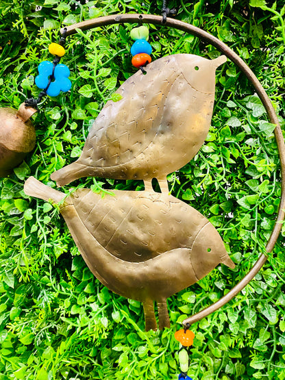 Moksha India Imports Twirling Copper Birds & Blown Art Glass with Nana Bells Wind Chime