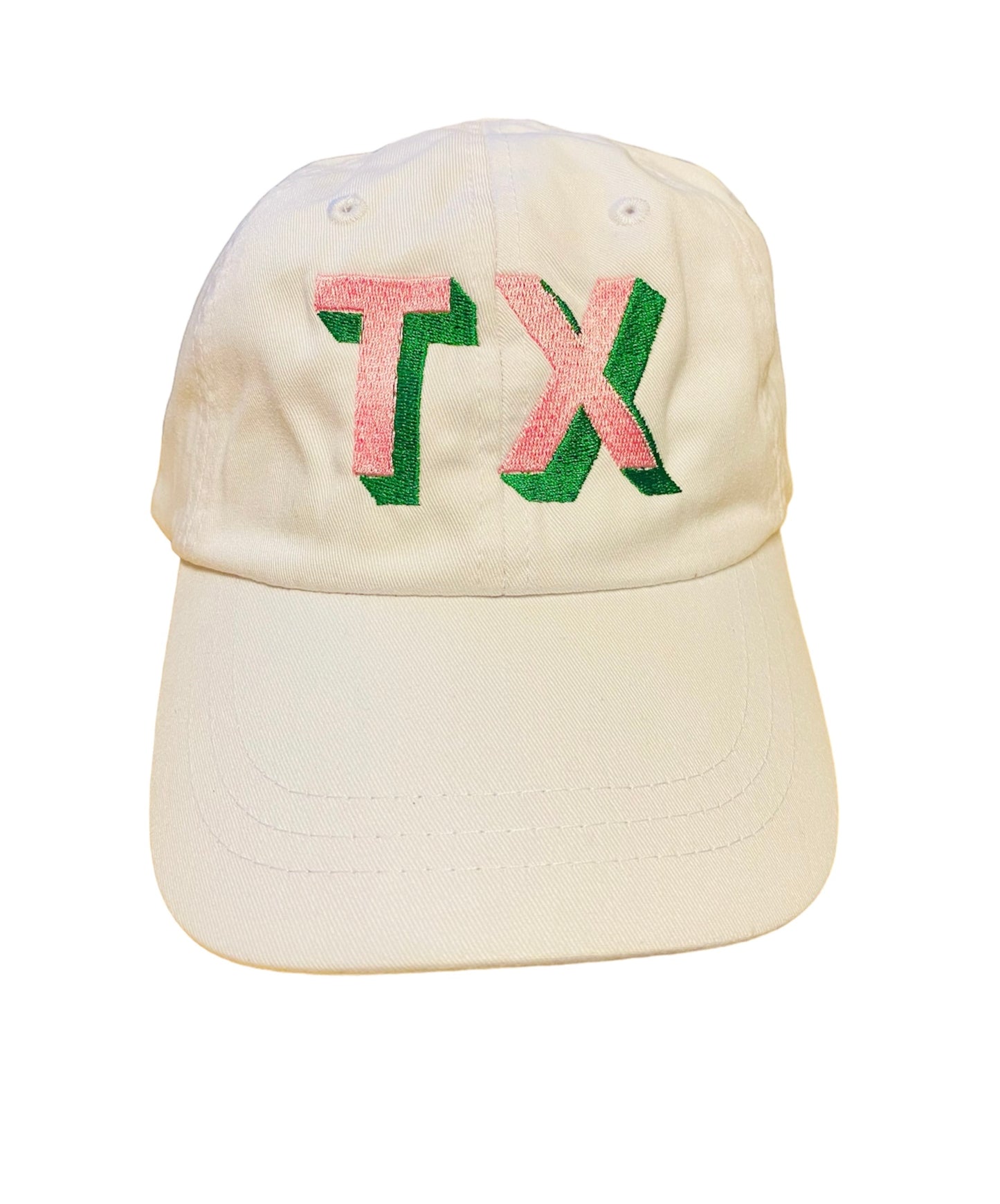 Texas Themed Embroidered Pink & Green TX White Baseball Hat