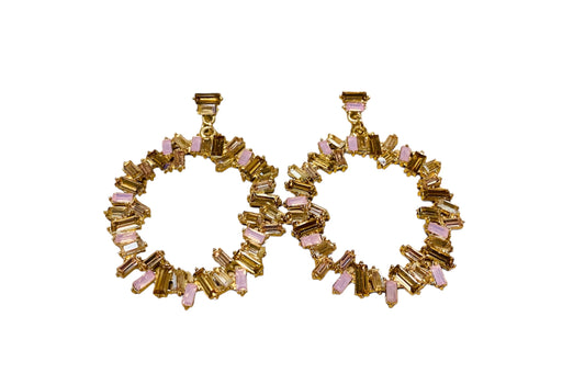 Avery Drop Earrings - Warm Gold & Pink