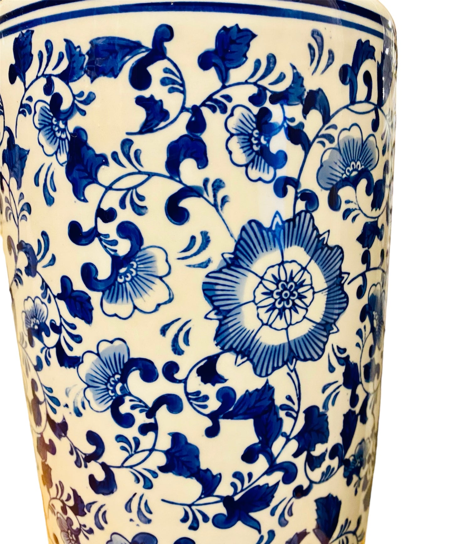 Blue and White Chinoiserie Tall Vase