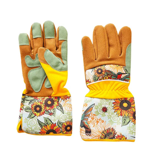 Birds and Sunflowers Garden Gloves Short Length