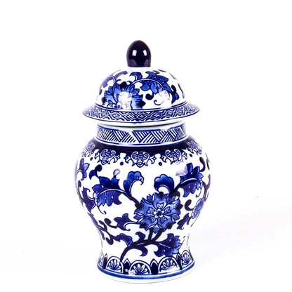 Blue and White Chinoiserie Small Porcelain Ginger Jar