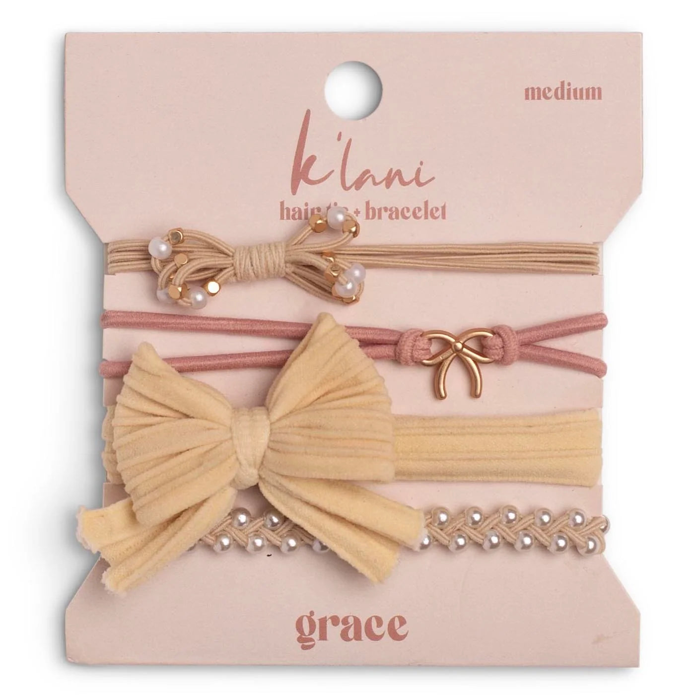 "Grace" Pinks, Pearls & Bows Hair Tie Bracelets