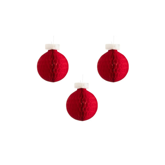 Honeycomb Red Ornaments- Set of 3