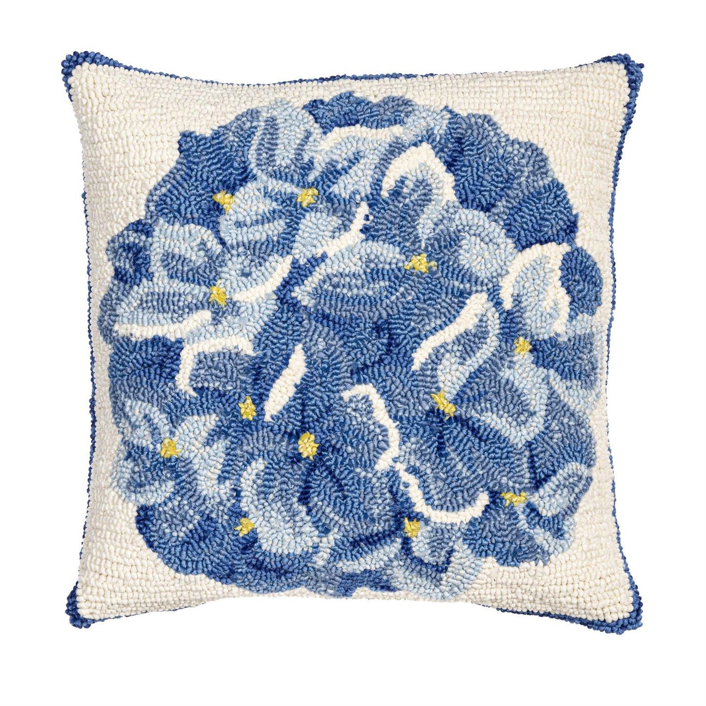 Hand Hooked Blue Hydrangea Pillow