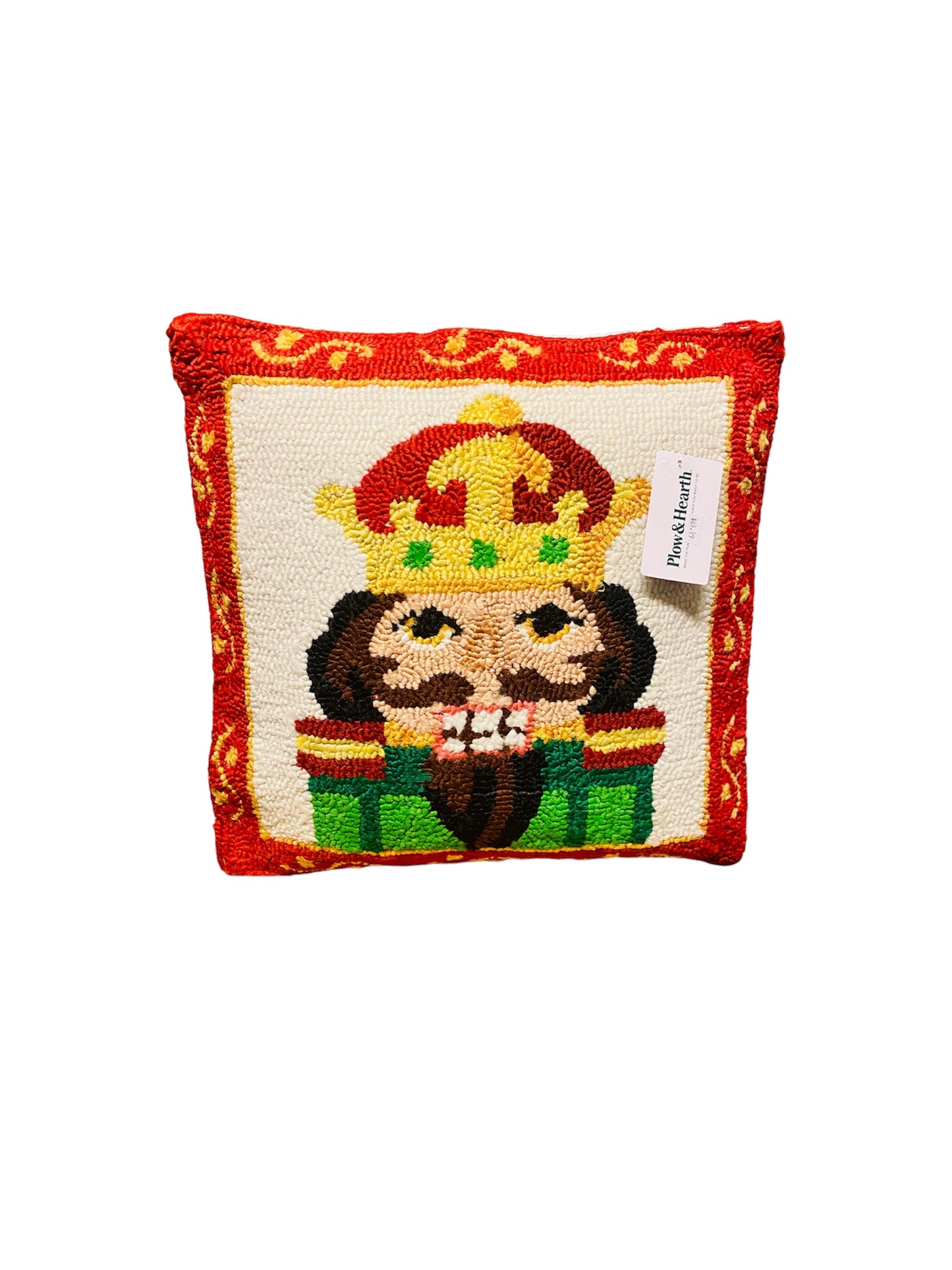 Indoor Outdoor Holiday Nutcracker Hooked Throw Pillow - 18"x18"