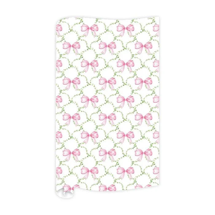 Pink Bows on Green Trellis Wrapping Paper