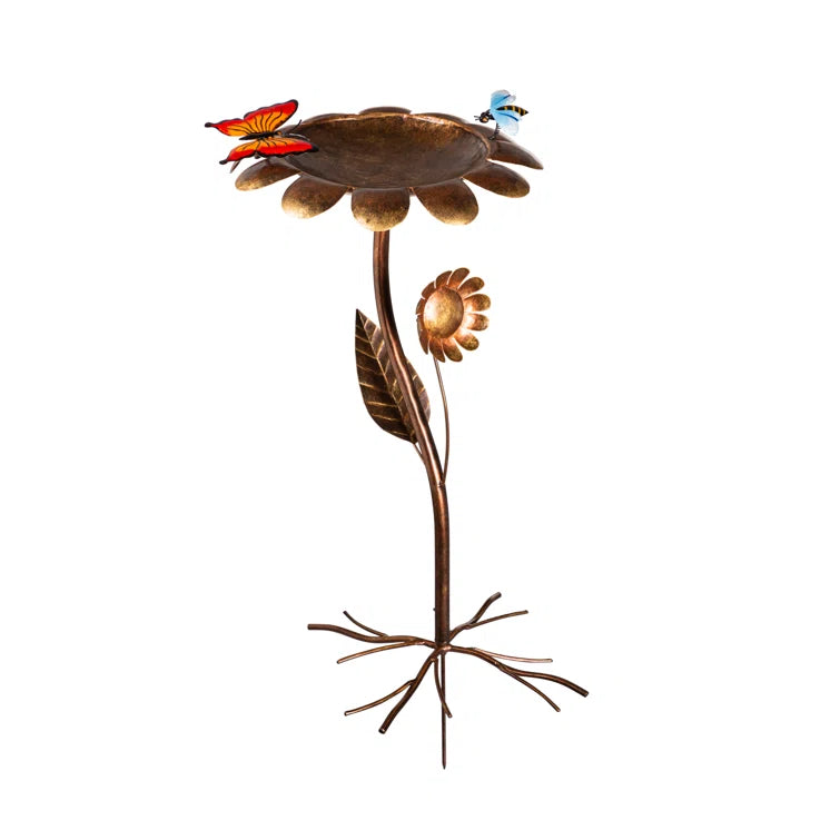 Metal Butterfly Flower Bird Bath Garden Stake