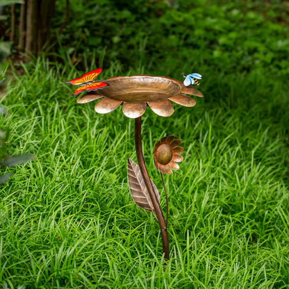 Metal Butterfly Flower Bird Bath Garden Stake