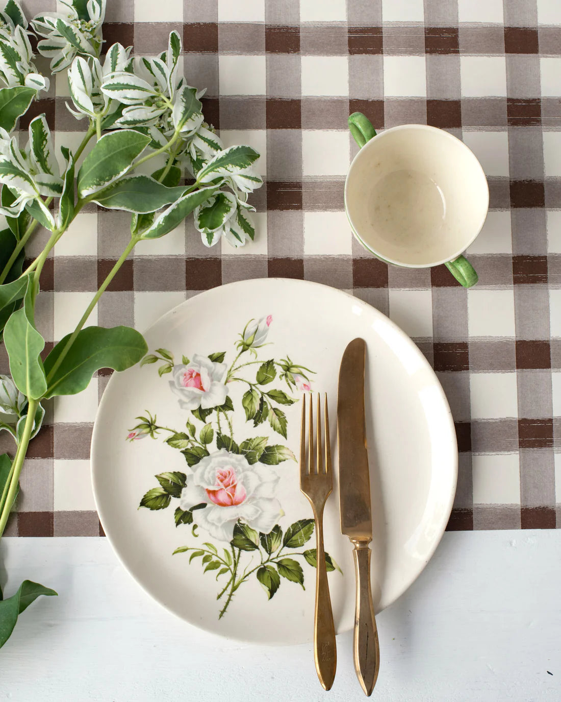 Brown Painted Check Table Runner