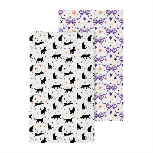 Haunted House Cats and Bows Quick Dry Kitchen Towel