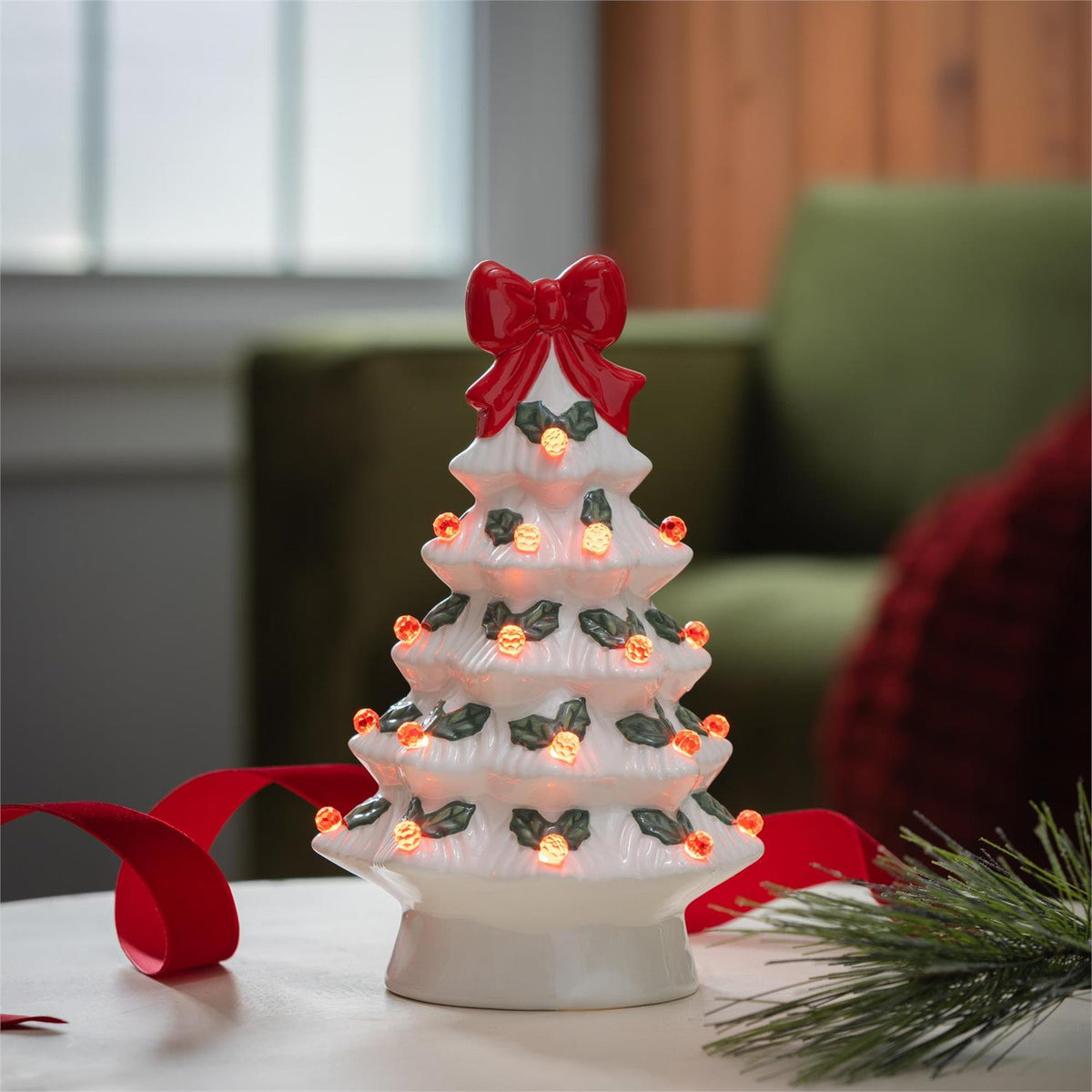 LED Christmas Tree with Holly and Bows