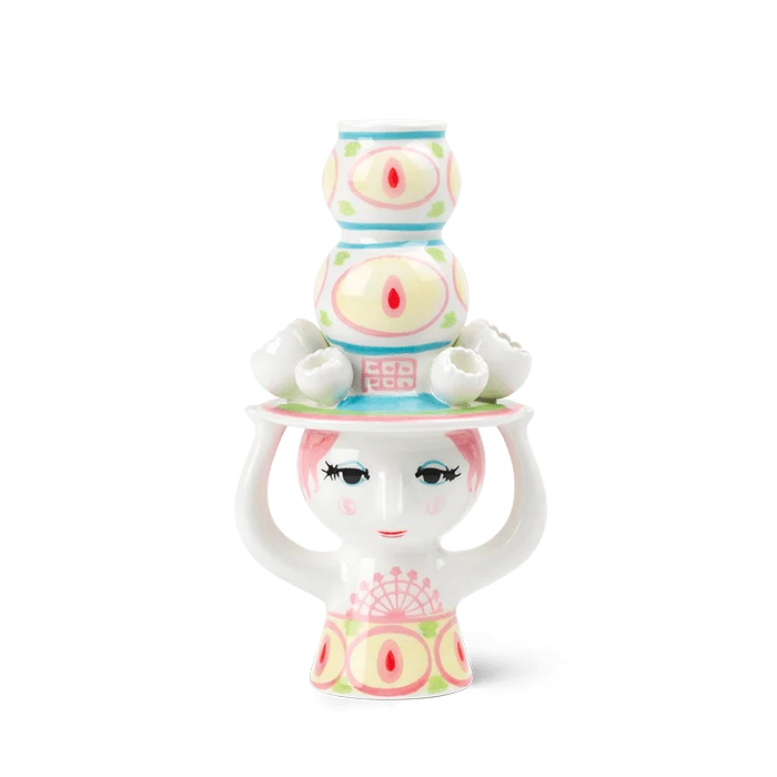Bjørn Wiinblad Lady w/ Hat Candle Holder - Pink