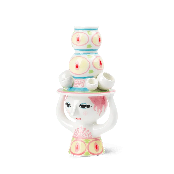 Bjørn Wiinblad Lady w/ Hat Candle Holder - Pink
