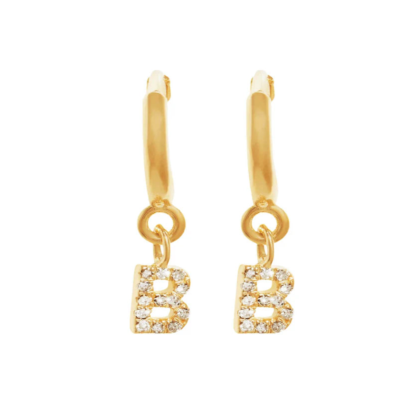 Gold Initials Hoop Huggie Earrings