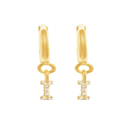 Gold Initials Hoop Huggie Earrings