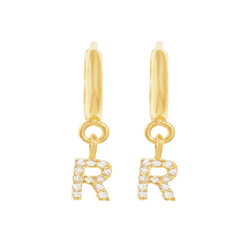 Gold Initials Hoop Huggie Earrings