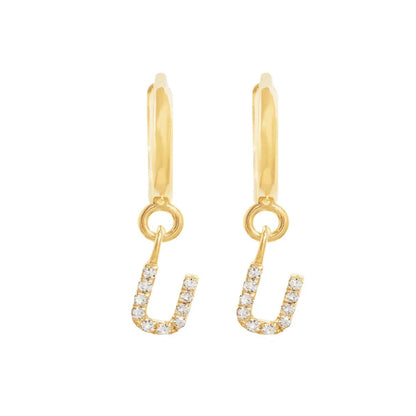 Gold Initials Hoop Huggie Earrings